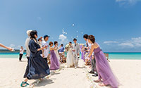 美しい浜辺でフラワーシャワー